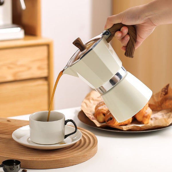 Moka pot Household Wooden Handle Italian-style Coffee Pot Concentrated Extraction Pot Mocha Hand-brewed Coffee Pot 150/300ml